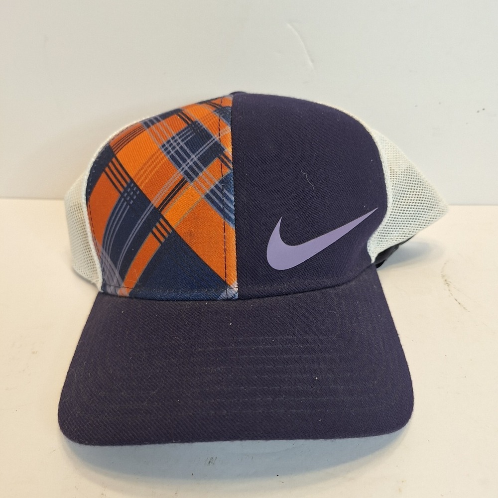 Nike Golf Hat Adult L/XL Purple White Plaid Mesh Back Sportswear